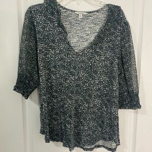 Lucky Brand White and Green 3/4 Sleeve Blouse